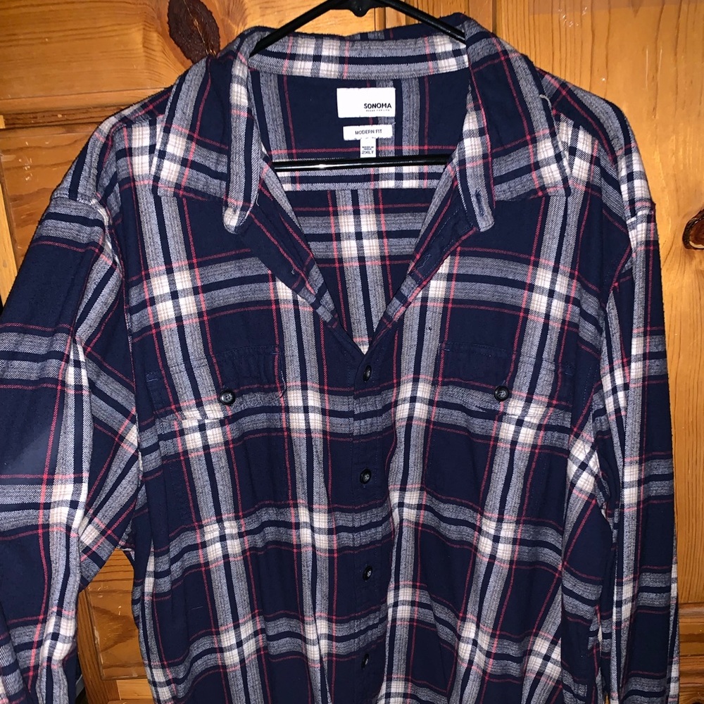 blue flannel with red and white stripes